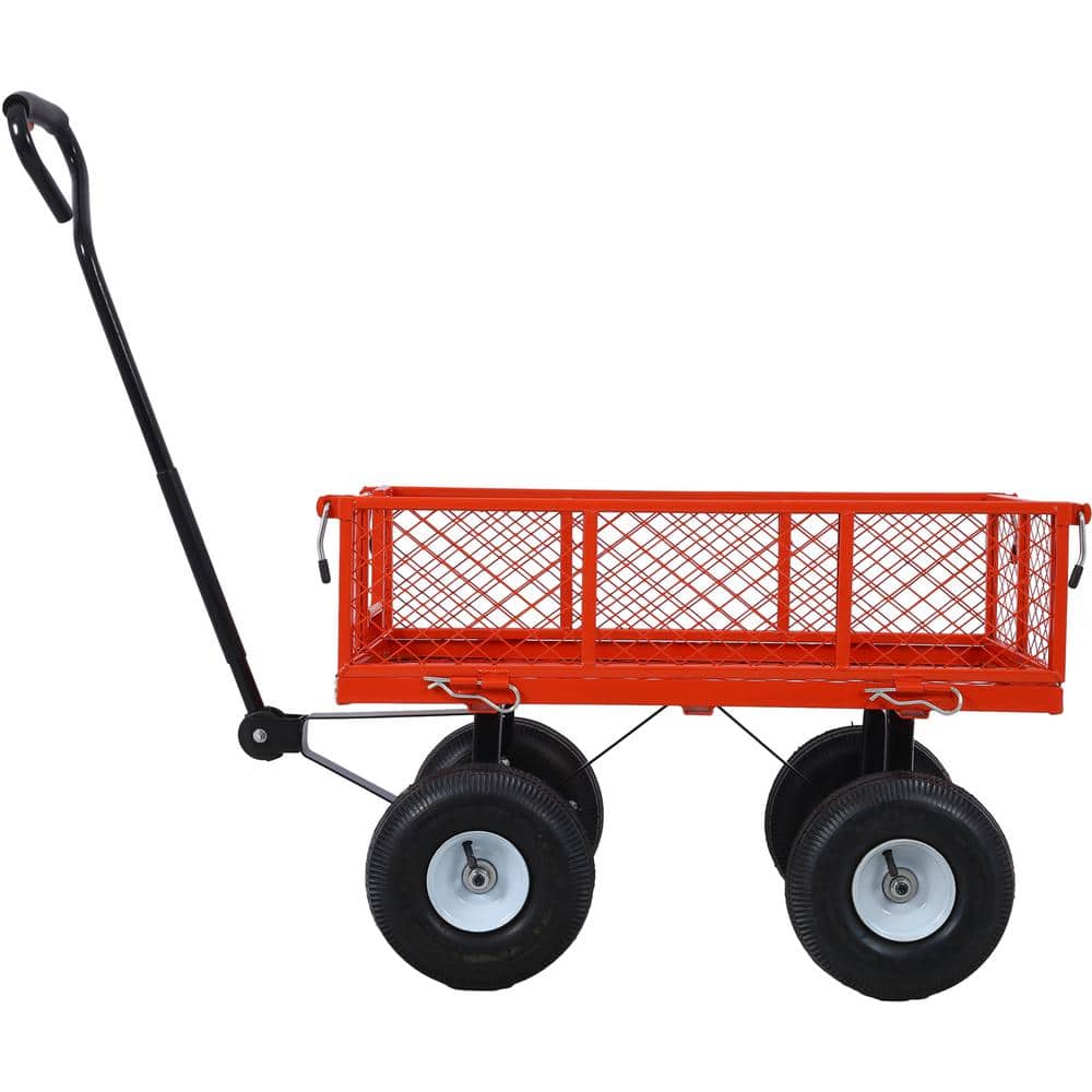 3 cu. ft. Red Steel Garden Cart, Steel Mesh Removable Sides, 550 lbs. Capac