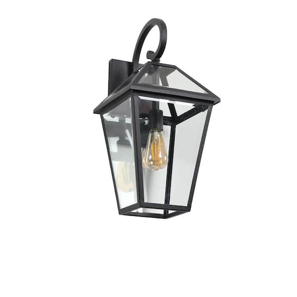 21 in. Black Modern Outdoor Wall Lantern Sconce with Clear Glass Shade, Weatherproof and Supports E26 Bulbs