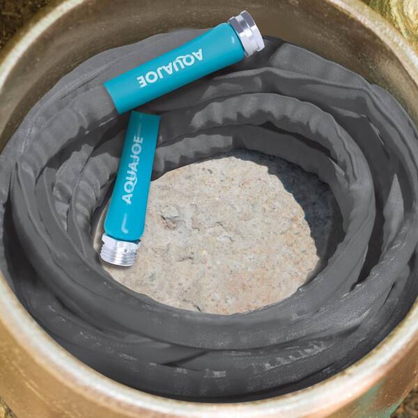 Aqua Joe 5 8 In Dia X 25 Ft Ultra Flexible Kink Free Fiberjacket Garden Hose Metal Fittings Ajfjh25 58 Pro 25 Ft Ultra Flexible Kink Free, Beige Garden Hose Wreath