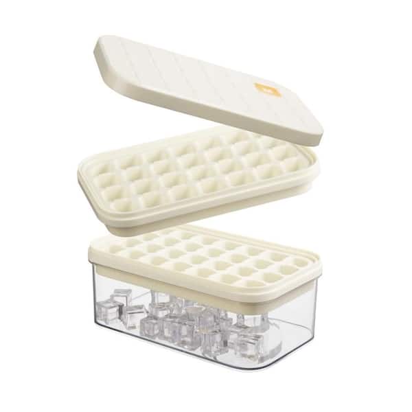 Stackable White Rectangular Ice Cube Tray Set with Lid & Scoop, Easy-Release Silicone Bottom, Ideal for Freezer, Drinks