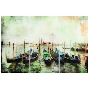 Venice Gondolas Frameless Free Floating Tempered Glass Panel Graphic City View Wall Art Set of 3, each 72" x 36"