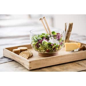 Nature 8 5/8 in. 4 Cup Glass Salad Bowl with Oak Trivet, Clear