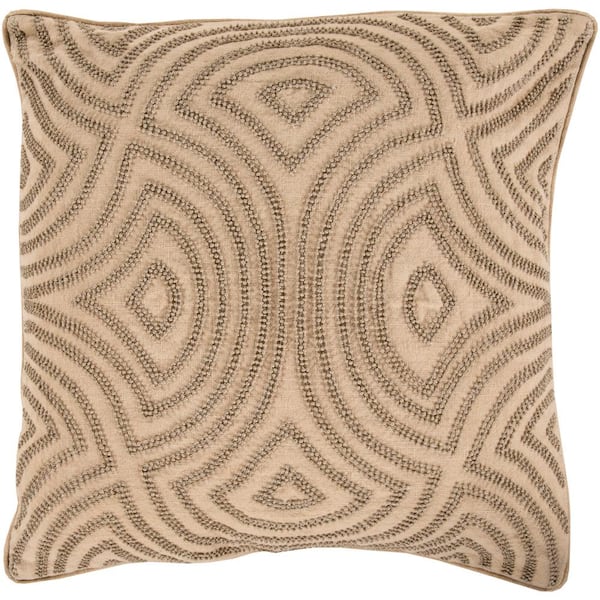 Livabliss Habana Khaki Geometric Polyester 18 in. x 18 in. Throw Pillow