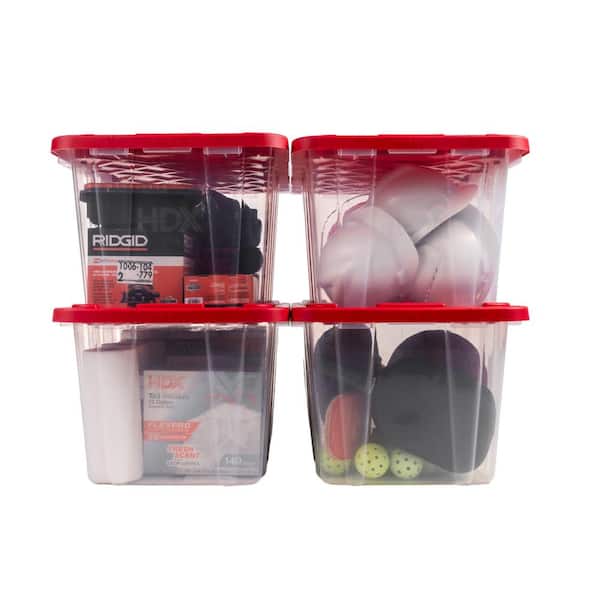 27 Gal. Tough Storage Tote in Clear with Red Lid (4-Pack)