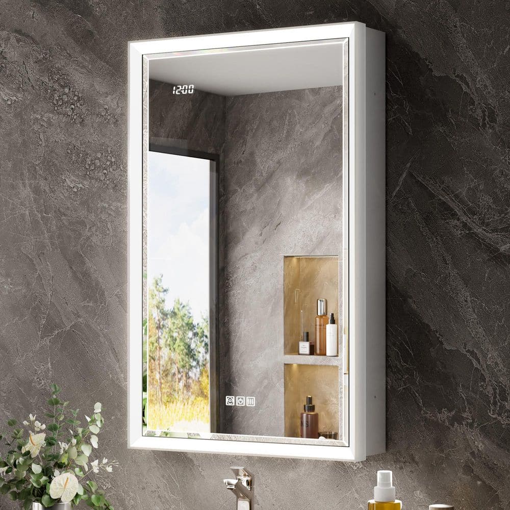 Anglora 20 in. W x 32 in. H LED Beveled Edge Rectangular Aluminum Recessed/Surface Wall Medicine Cabinet with Mirror price history on PriceWatchPro