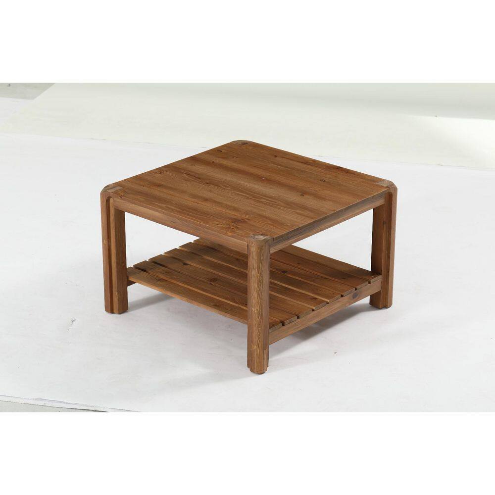 Brown 31.5 in. Square Solid Wood Coffee Table, 2-Tier Center Table with Rounded Corners for Living Room Home