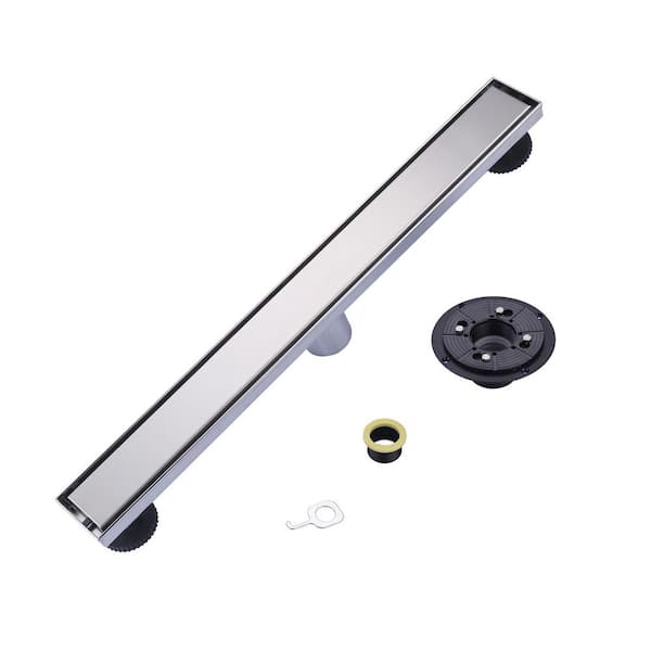 24 in. Stainless Steel Linear Slip In Shower Drain with Removable Cover Grate in Brushed Nickel
