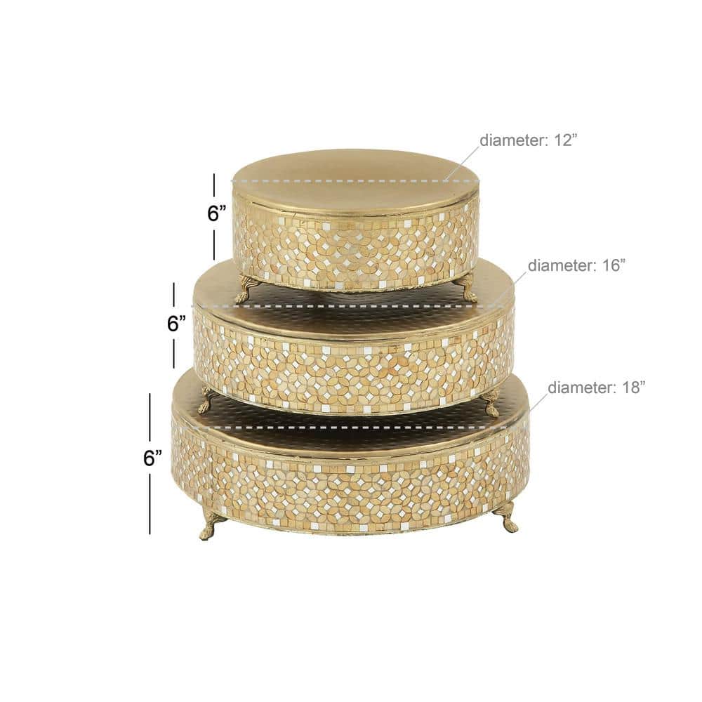 Gold Mosaic Patterned Glass and Metal Cake Stand Set of 3