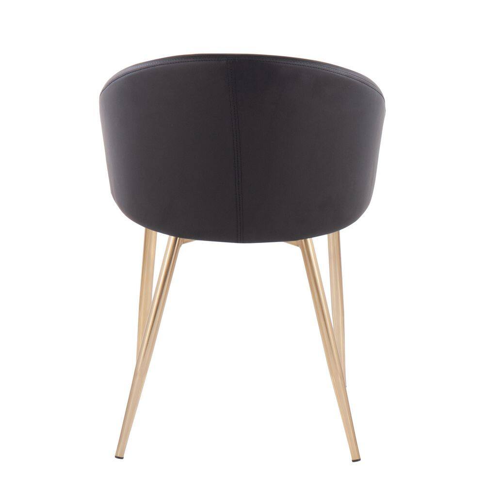 Black Faux Leather and Gold Metal Upholstered Dining Chairs, Set of 2