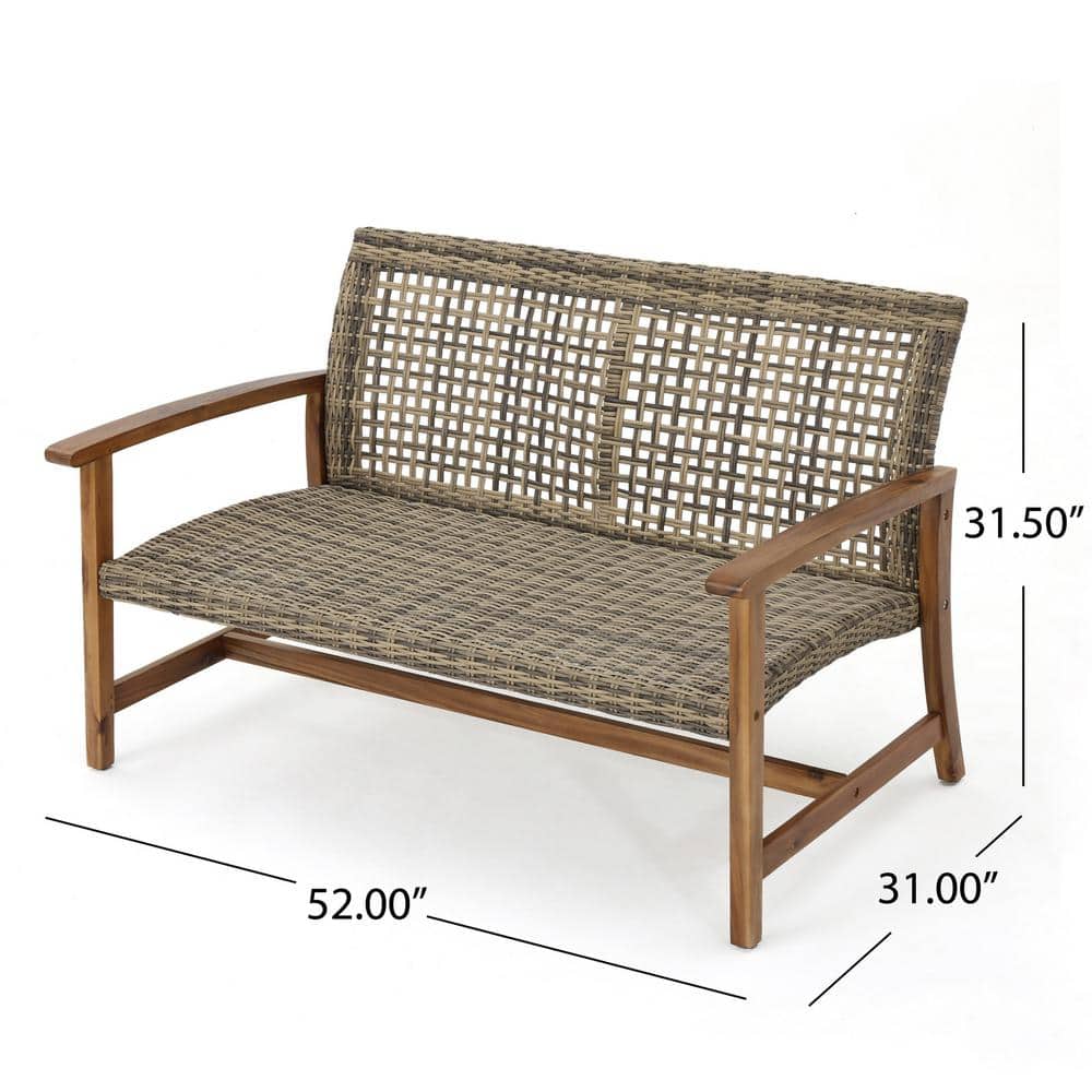 Natural Acacia Wood and Gray Wicker Handwoven Loveseat