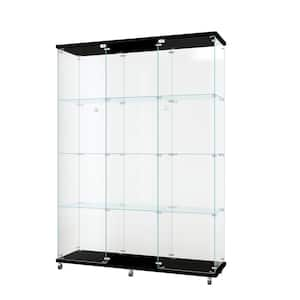 66.14 in. x 47.64 in. x 14.57 in. 4-Shelf Wooden Ready to Assemble Base Display Cabinet in Black with 2 Glass Doors