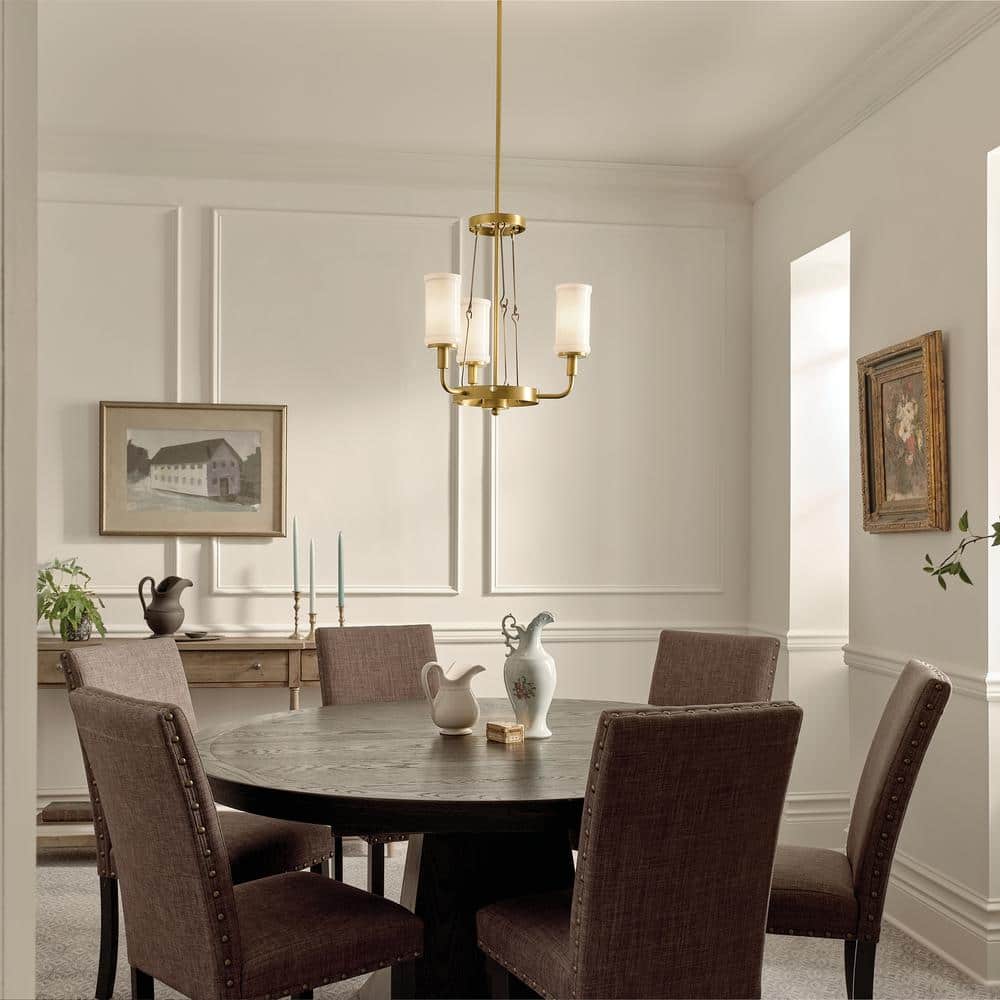 Natural Brass Mini Chandelier with Opal Glass Shades