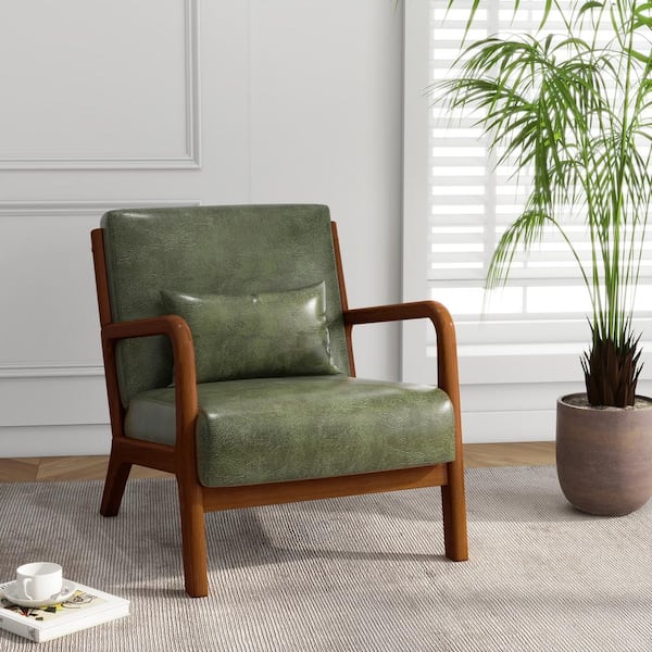 Uixe Mid-Century Hunter Green Faux Leather Upholstered