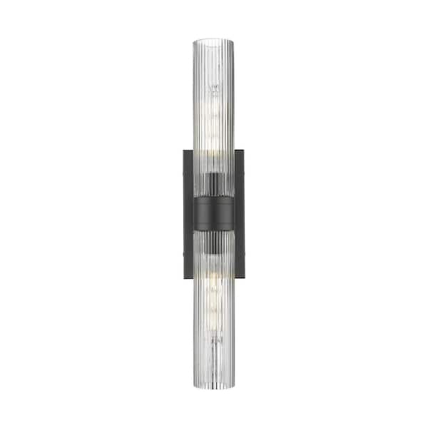Innovations Ballston Urban 24 in. 2-Light Matte Black Vanity Light with Glass Shade