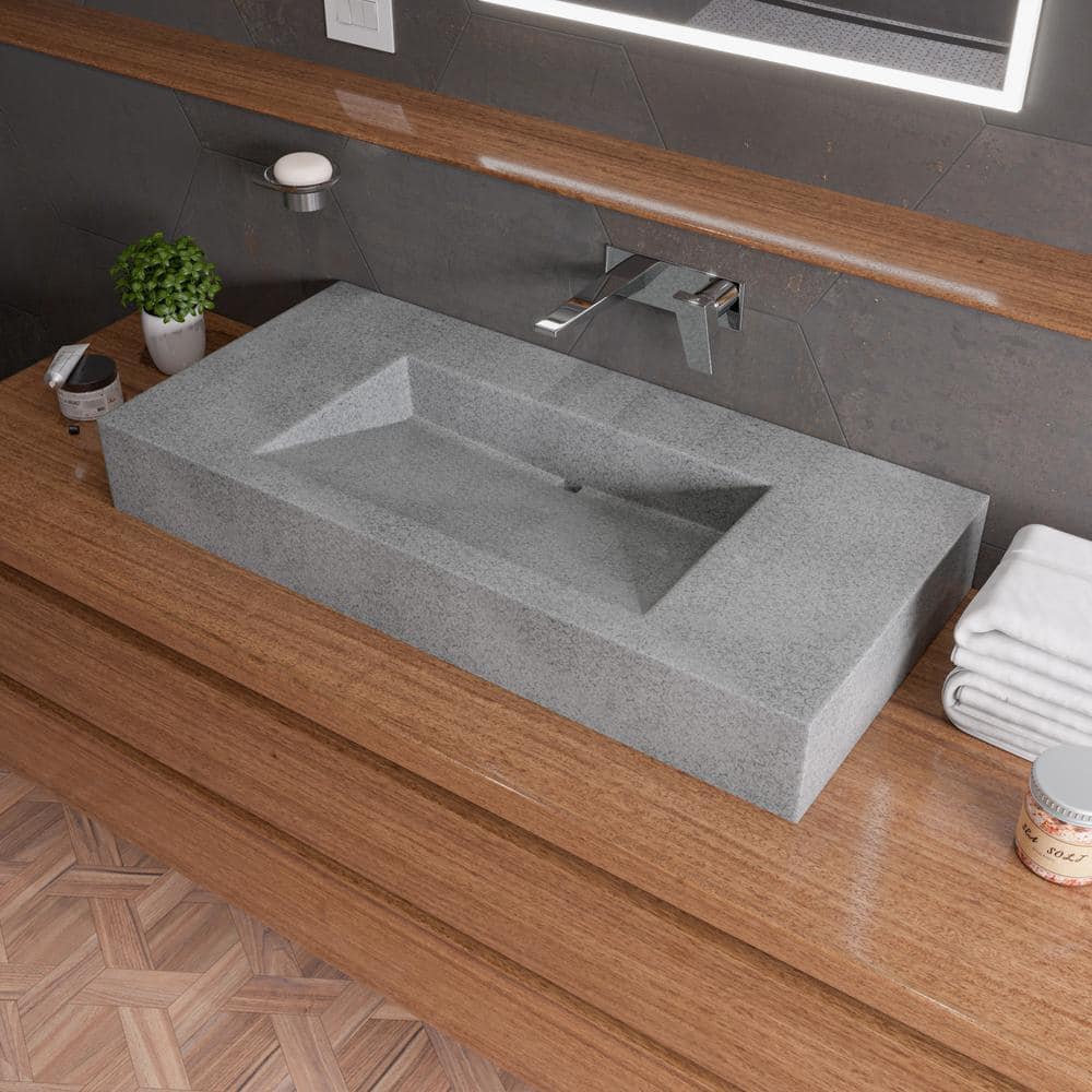 Gray Matte Ceramic Rectangular Wall-Mount Bathroom Sink