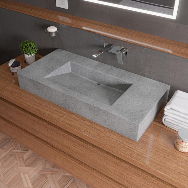 40 in . Rectangular Gray Concrete Vessel or Wall Mount Bathroom Sink