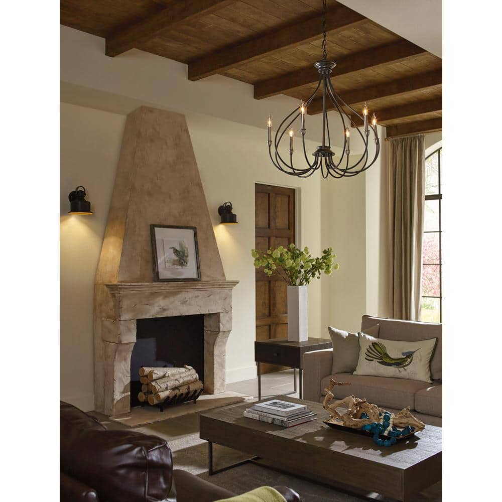 Graphite and Nickel 6-Light Steel Chandelier with Candle Accents