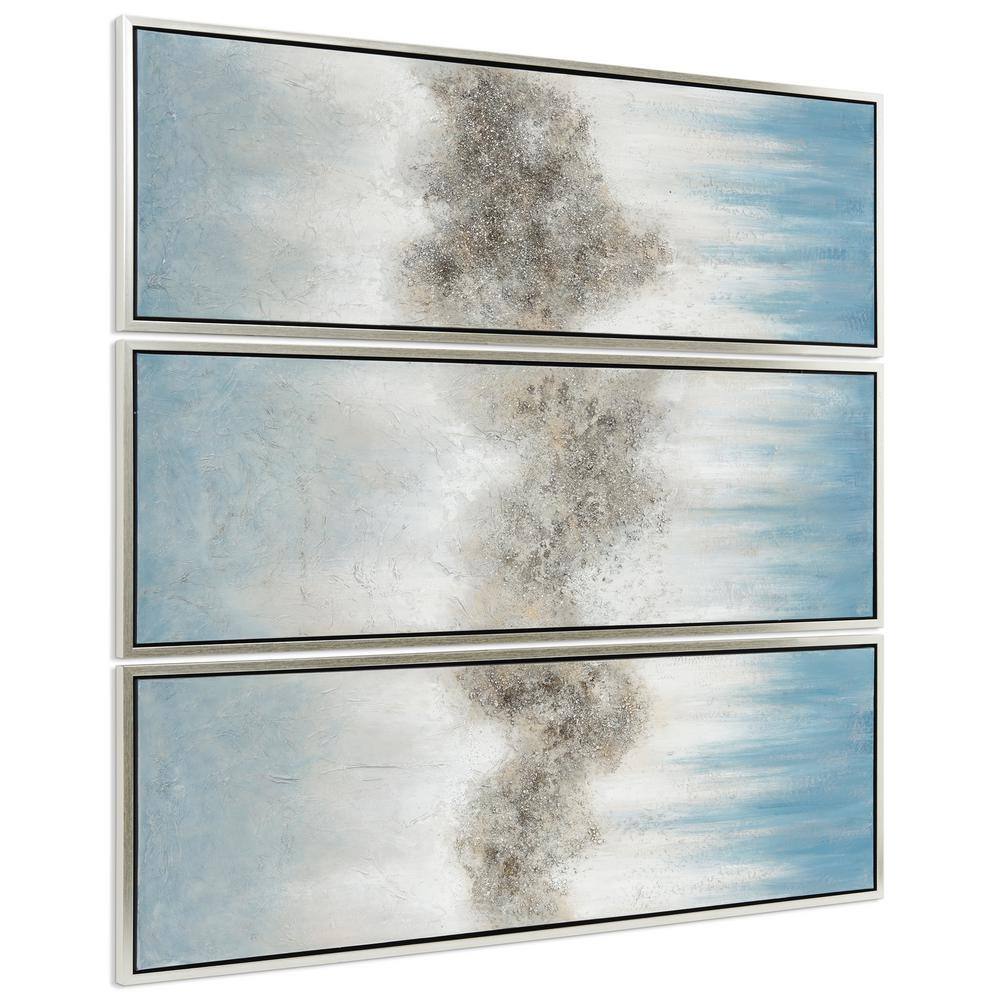 Sequence Blue and Silver Abstract Triptych Canvas Painting