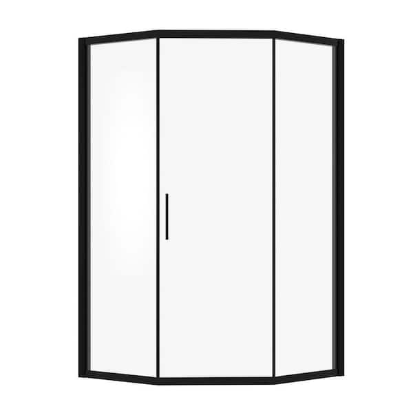 42 in. W x 76 in. H Interior Sliding Framed Glass Shower Door/Enclosure in Black with Handle