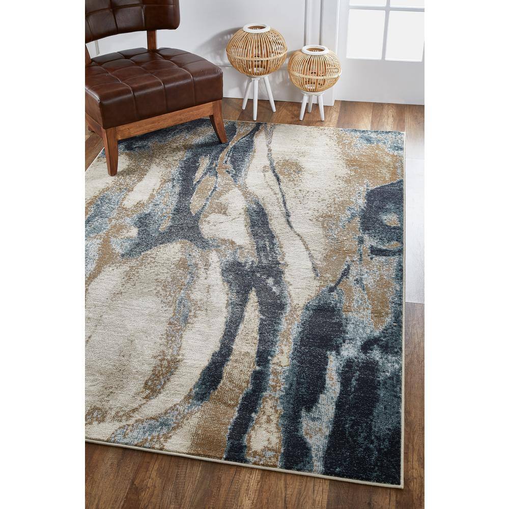 Blue and White Traditional Small Synthetic Rug, 63"x39"