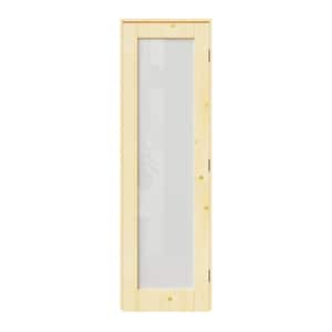 24 in. x 80 in. Right-Handed 1-Lite Frosted Glass Solid Core Unfinished Pine Wood Prehung Door with Quick Assemble Jamb