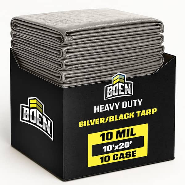 10 ft. x 20 ft. Silver/Black, 10-Pack, 10 Mil Polyethylene Tarp, Thick Waterproof Heavy Duty Cover