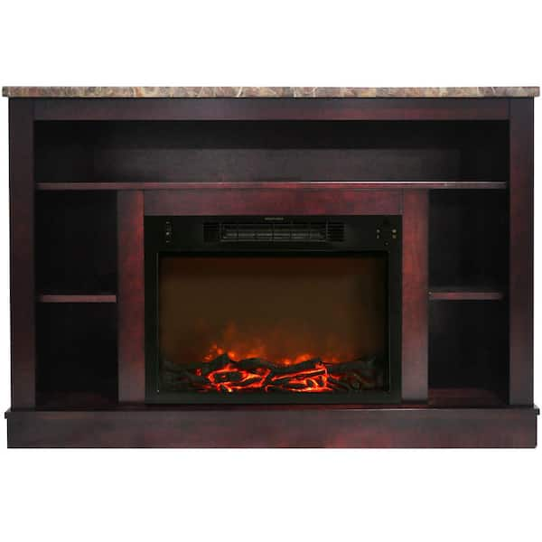 Cambridge Seville 47 in. Freestanding Electric Fireplace TV Stand Entertainment Center with Charred Log Insert in Mahogany