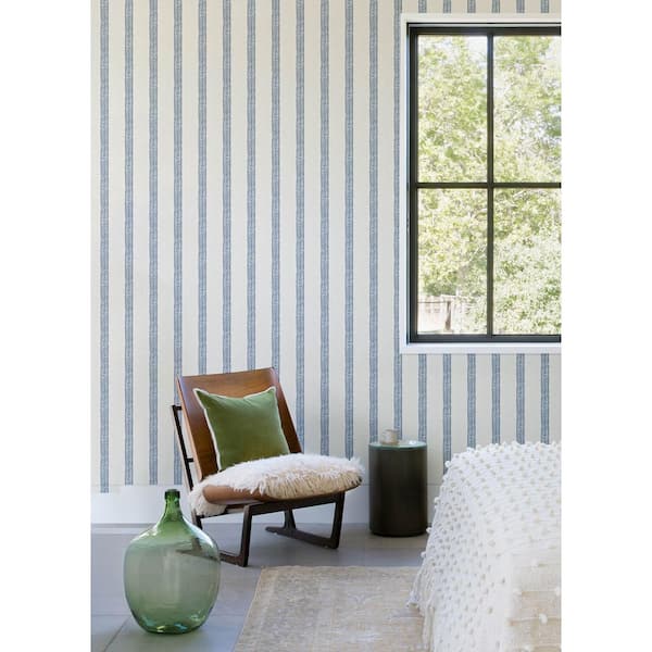 Mandevilla Blue Vine Stripe Wallpaper