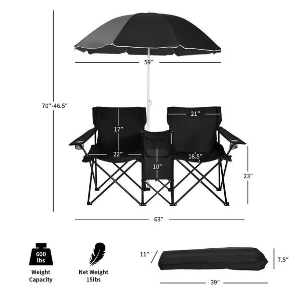 double chair with cooler and umbrella