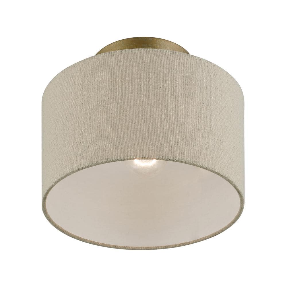 Burnett Antique Gold Leaf 10" Drum Semi-Flush Mount with White Shade