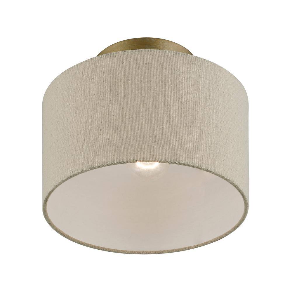Burnett Antique Gold Leaf 10" Drum Semi-Flush Mount with White Shade
