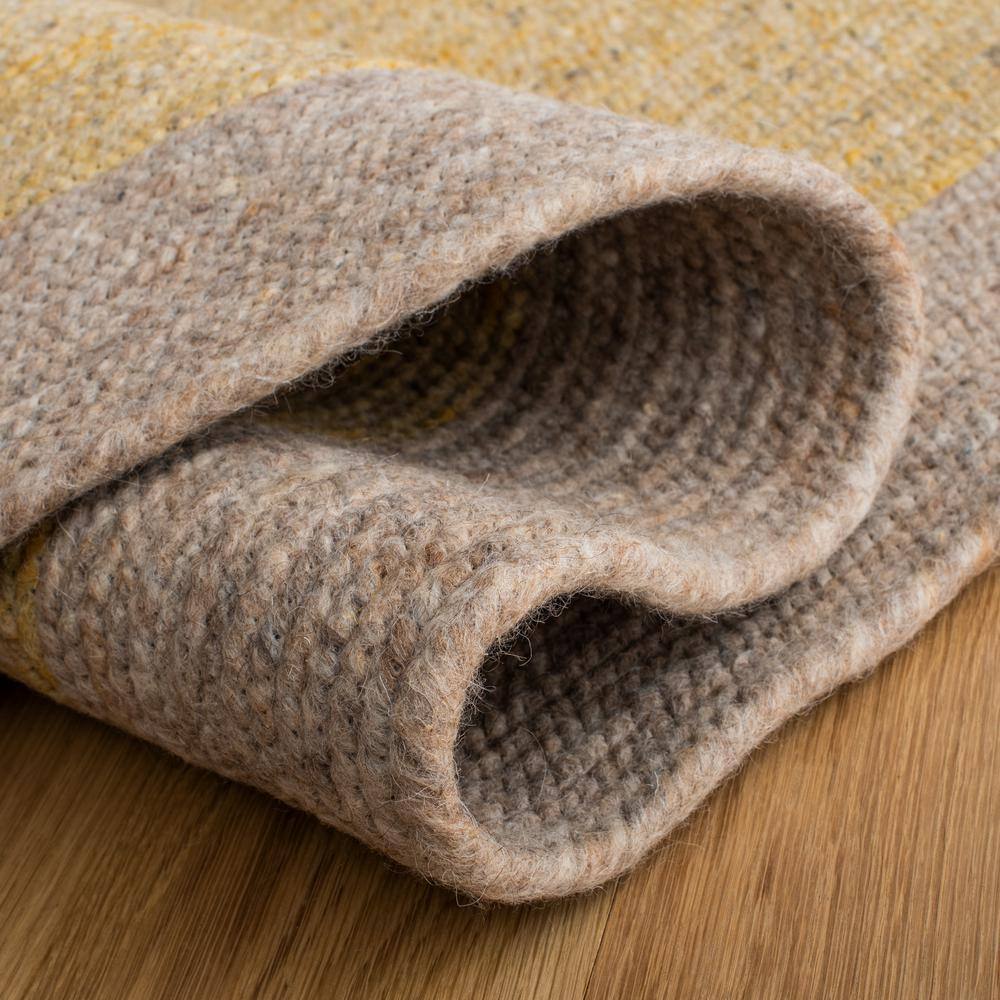 Handmade Gold and Beige Round Wool Braided Rug