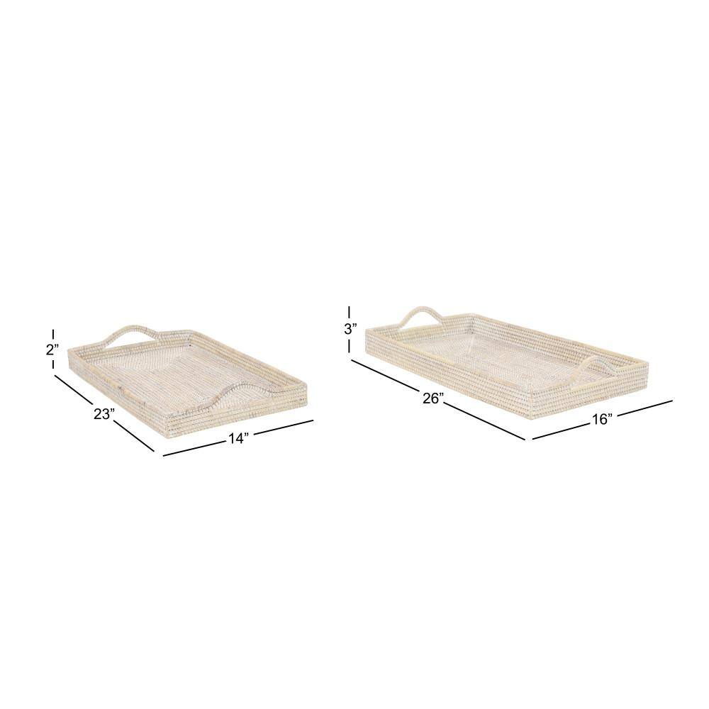 Cream Rectangular Rattan 2-Piece Decorative Tray Set