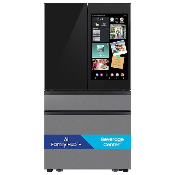 Bespoke 29 cu. ft. Standard Depth 4-Door French Door Refrigerator in Charcoal Glass/Stainless Steel with AI Family Hub+