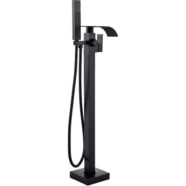 MTTCLE Single-Handle Waterfall Spout Freestanding Tub Faucet with Hand Shower in. Matte Black