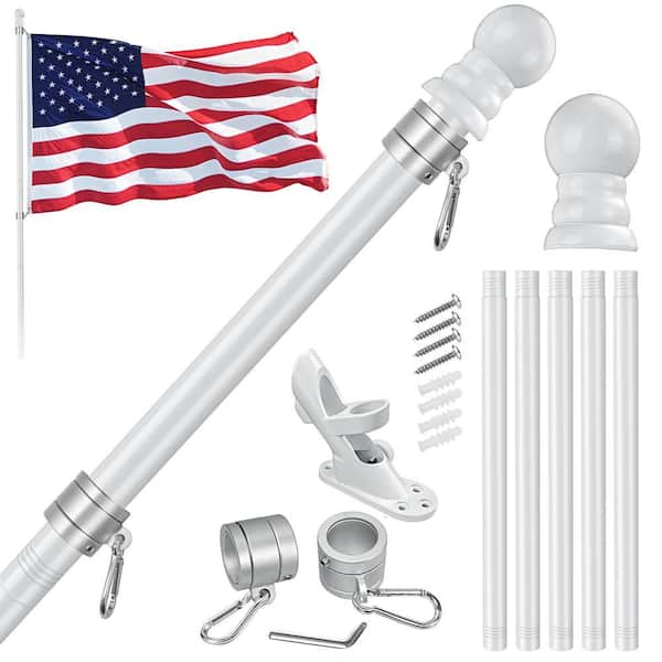 FlagStars 3 ft. x 5 ft. Nylon American Flag 2-Sided House Flag with 6 ft. Flagpole Kit - White
