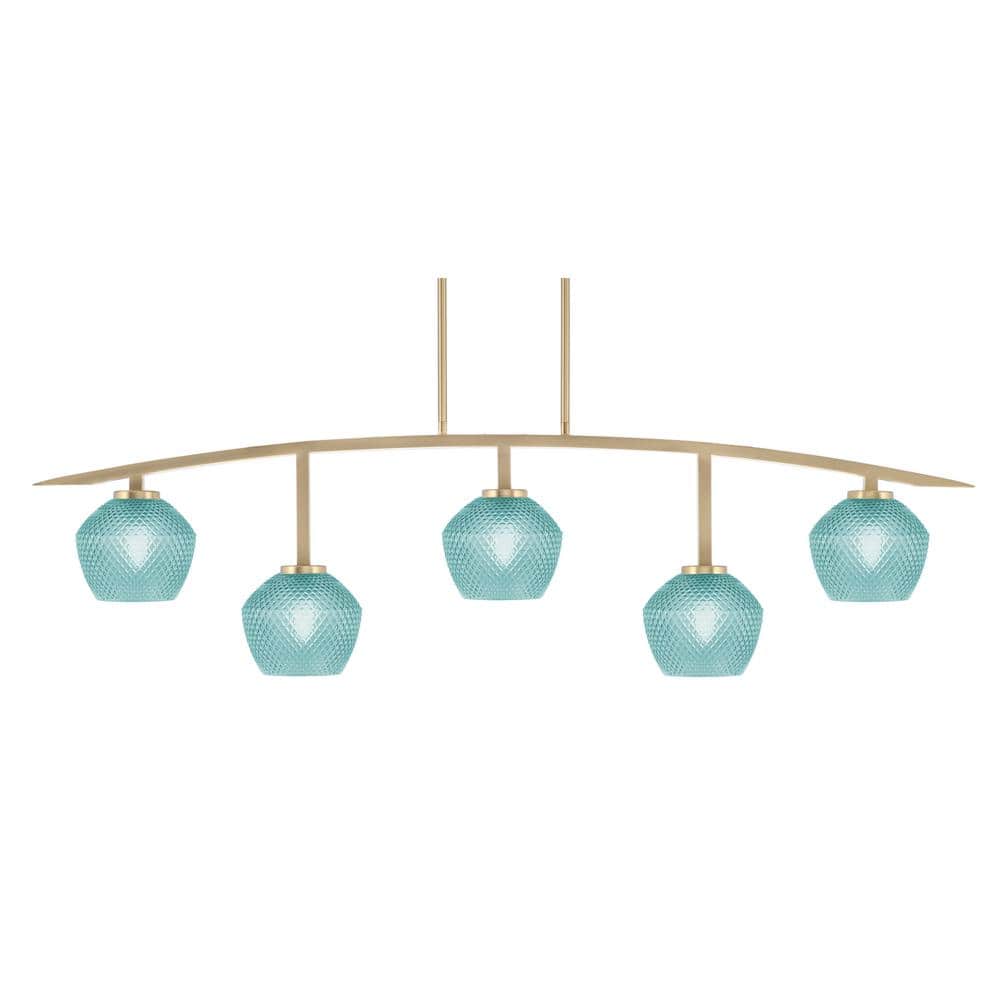 Siena 51.25 in. 5-Light New Age Brass Chandelier with 6 in. Turquoise Textu