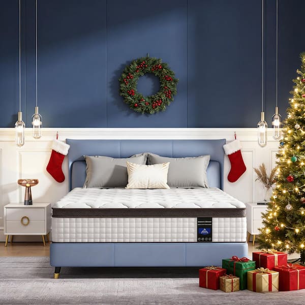 14 in. King Medium Firm Euro Top Memory Foam Hybrid Mattress with Heavier Coils for Pressure Relief and Support