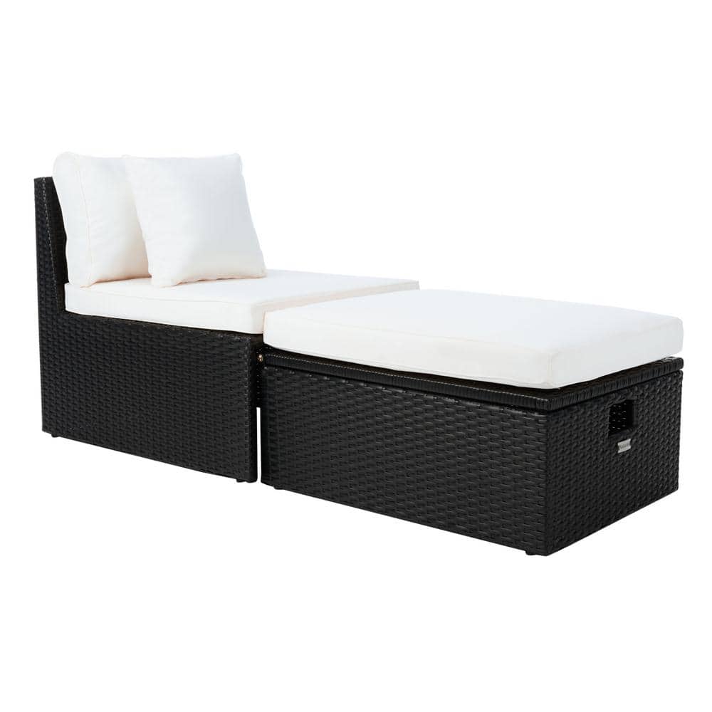 Pramla Black and Beige Wicker 2-Piece Outdoor Settee with Ottoman