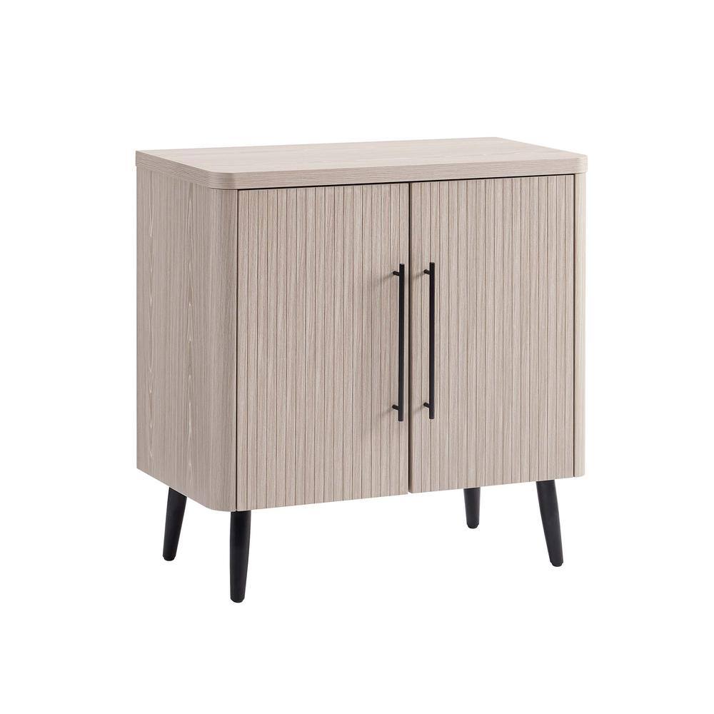 Whitewashed Oak Mid-Century Modern Office Cabinet with Adjustable Shelving