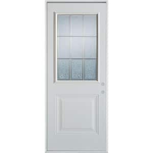 32 in. x 80 in. Geometric Glue Chip and Brass 1/2 Lite 1-Panel Painted Left-Hand Inswing Steel Prehung Front Door