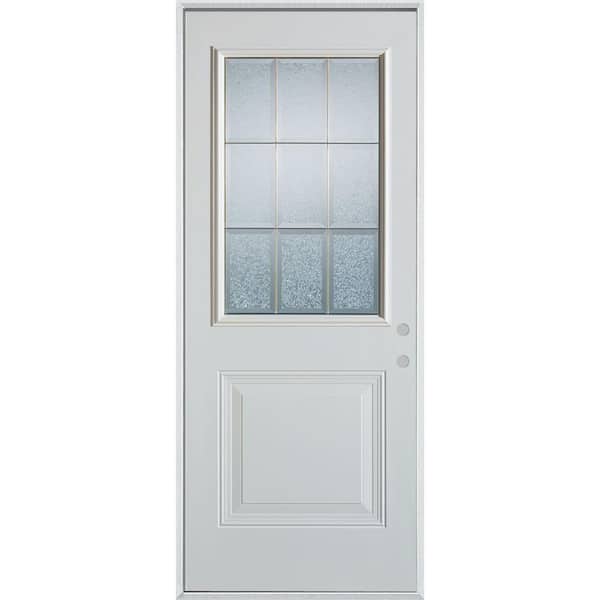 Stanley Doors 32 in. x 80 in. Geometric Glue Chip and Brass 1/2 Lite 1-Panel Painted Left-Hand Inswing Steel Prehung Front Door