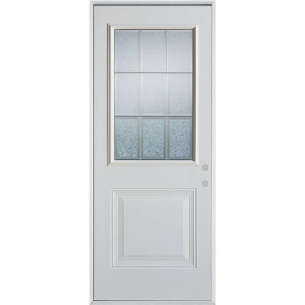 Stanley Doors 36 in. x 80 in. Geometric Glue Chip and Brass 1/2 Lite 1-Panel Painted Left-Hand Inswing Steel Prehung Front Door