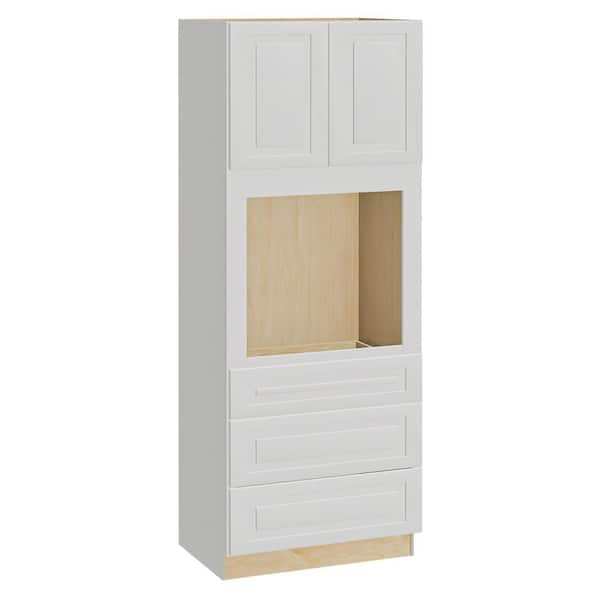Home Decorators Collection Grayson 33 in. W x 24 in. D x 90 in. H Assembled Plywood Double Oven Kitchen Cabinet in Pacific White with Soft Close
