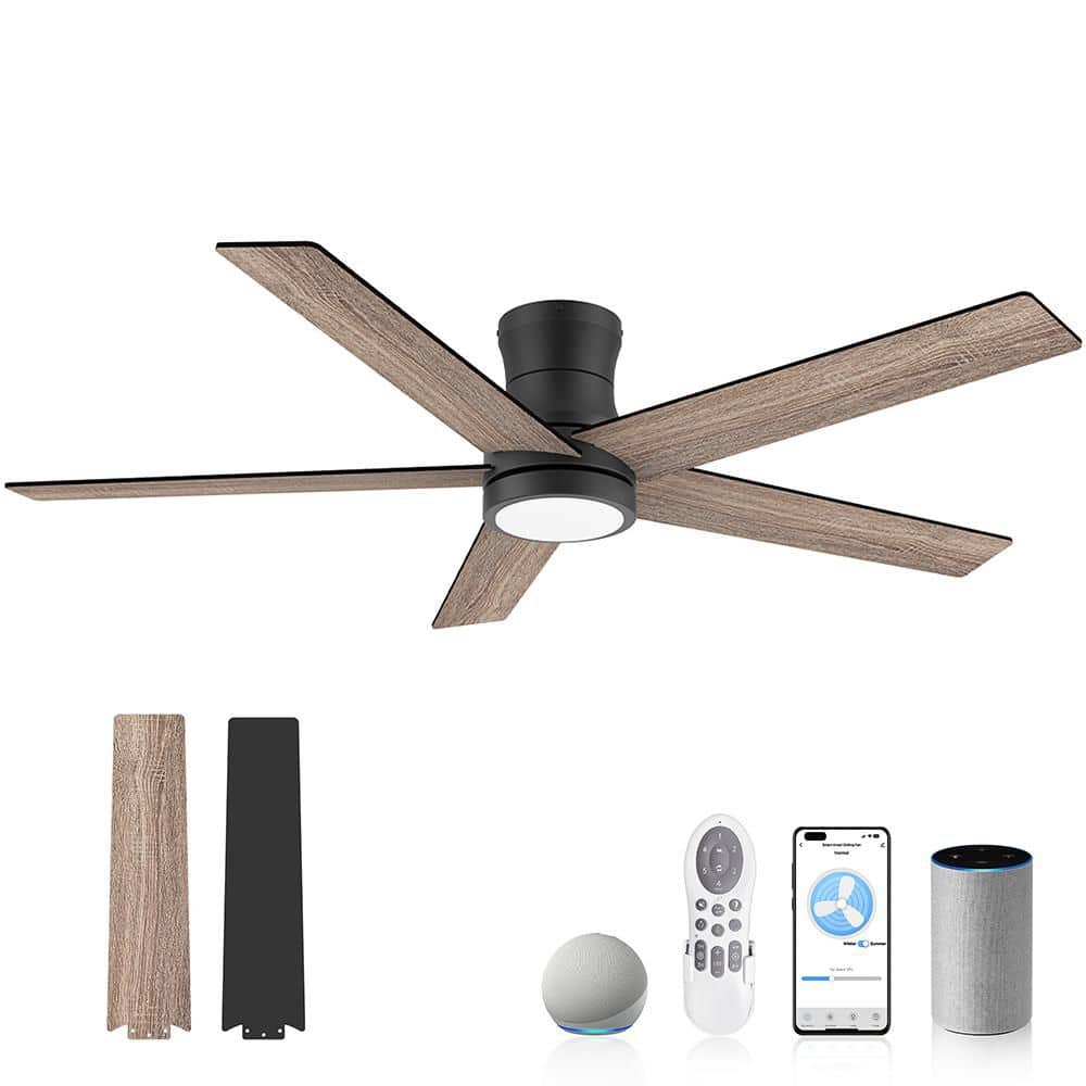 52 in. Smart Outdoor Indoor Black Flush Mount Ceiling Fan with Lights Remote, Controll by Voice Alexa App,Quiet DC Motor price history on PriceWatchPro