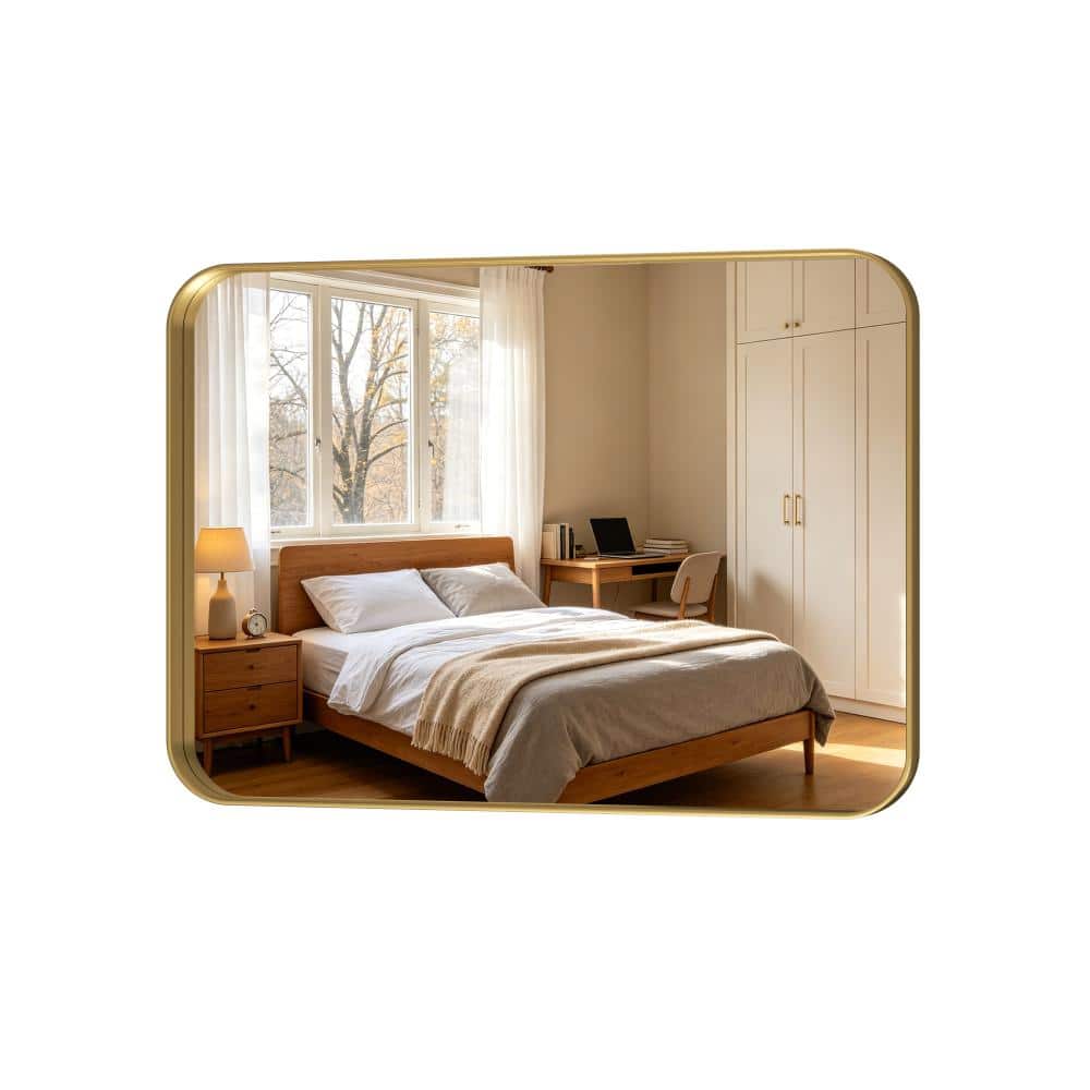 30 in. W x 40 in. H Rectangular Stainless Steel Framed Wall Mirror Bathroom Vanity Mirror in Brushed Gold