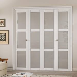 72 in. x 80 in. 3-Lite Tempered Frosted Glass and Solid Core White Finished Close Bi-Fold Door with Hardware