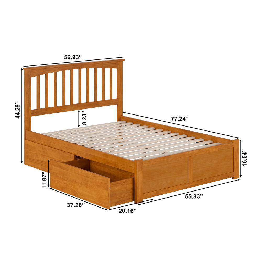 Light Toffee Full Wood Platform Bed with Storage Drawers and Headboard