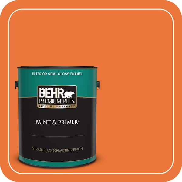 BEHR PREMIUM PLUS 1 gal. Home Decorators Collection #HDC-MD-27 Tart Orange Semi-Gloss Enamel Exterior Paint & Primer