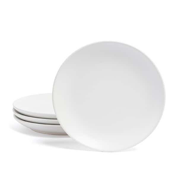 Coupe Semi-Matte White Hand-Finished Stoneware Appetizer / Dessert Plates, (Set of 4)